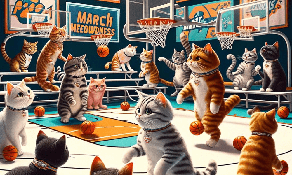 cats playing basketball
